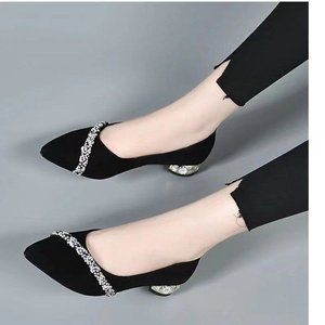 Wholesale <b>Black</b> Pointed Toe Women's Dress <b>Pumps</b> With Sparkling Rhinestone Trim Elegant High Heels - Product Image 6