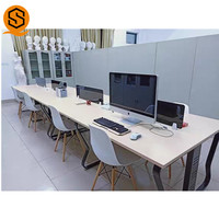 Bureau d'ordinateur rectangulaire sur mesure, bureau de travail blanc brillant, simple, pour le personnel