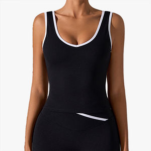 Top de sport pour femmes, couleur contrastée, sexy, col en V, débardeur de yoga, taille cintrée, coupe ajustée, rembourré - Product Image 4