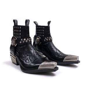 Nouvelles bottes de cowboy western pour hommes, bottes courtes à embout métallique, rivets rétro, cuir microfibre, bout pointu, semelle en caoutchouc, style <span class=keywords><strong>punk</strong></span> <span class=keywords><strong>Chelsea</strong></span> - Product Image 2