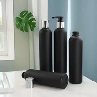 8 oz BPA libre directo de fábrica ECO amigable tacto suave HDPE botella de champú negro con bomba de loción de cromo plateado tapa de disco de cromo