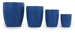 Pot de fleurs en céramique à motif quadrillé bleu royal de style américain - Écologique, durable, décoratif, avec trou de drainage pour intérieur - Product Image 1