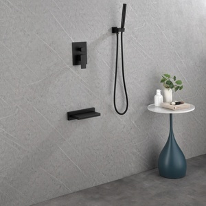 Matte Black 3 Function Concealed Square <strong>Shower</strong> System <strong>Head</strong> Square Pencil Wand Open Waterfall Tub Spout Single Lever Wall Set - Product Image 2
