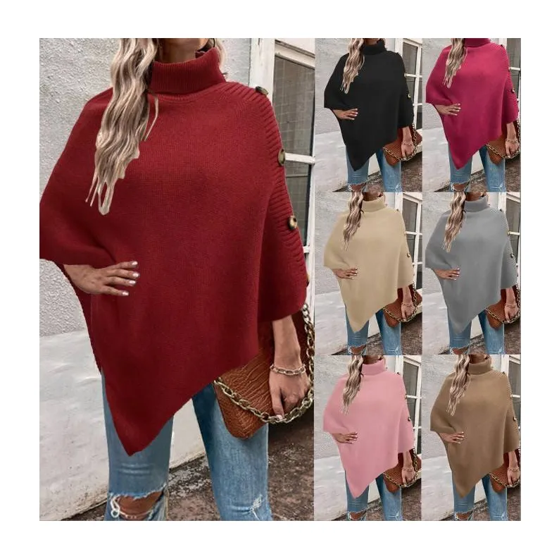 Fuyu New Design Adult Solid Color Knitted Outwear Fashion Winter Warming Sweater Capes for Women
