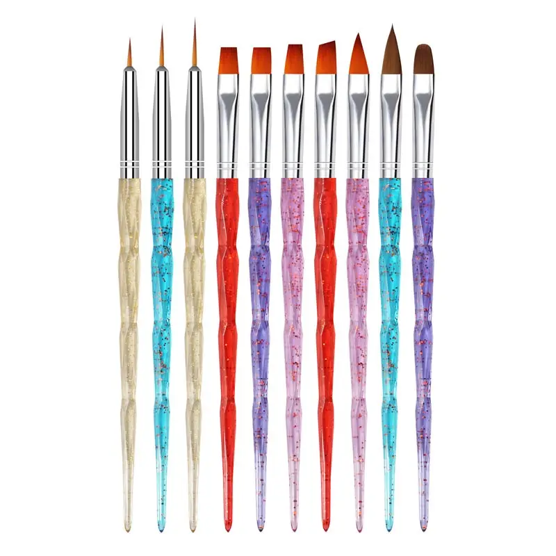 10pcs/Pack Nail Brush Pen Kit Colorful Glitter Handle Nail Art Builder Drawing Brushes Professional Nail Art Design Brush Pen