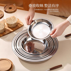 Assiette ronde en acier inoxydable de marque Baichang, finition miroir épaissie 304, pour usage domestique et commercial - Product Image 2