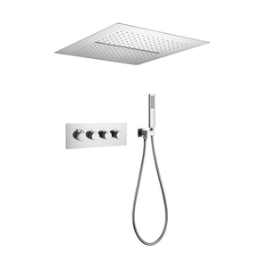 Chrome Concealed Shower System Ceiling Mounted Square Rainfall Waterfall Head 4 Knob <b>Thermostatic</b> <b>Control</b> Cylindrical - Product Image 6