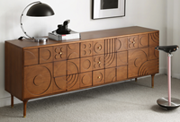 Buffet en noyer de style moderne du milieu du siècle, armoire de rangement géométrique sculptée en bois, meuble de salon