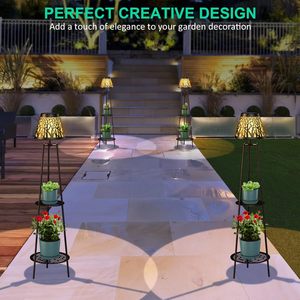 Lampe solaire d'extérieur TSINYE avec support <span class=keywords><strong>pour</strong></span> plantes, lampes de jardin en fer imperméables avec 2 étagères, décorations d'extérieur IP44 - Product Image 4