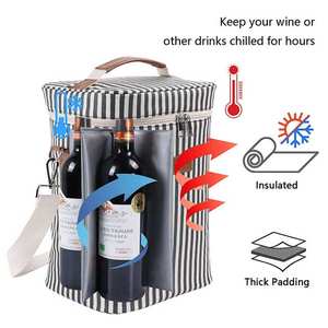 Sac isotherme de transport pour vin avec poignées réglables OEM, sac à pique-nique pour 4 bouteilles, sac isotherme de voyage étanche - Product Image 4