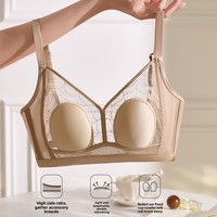 Lingerie Wanita Baru ODM Ultra-tipis Seksi Berbahan Dobby Bordir Jaring Laba-laba, Sutra Tanpa Kawat, Bernapas, Tak Terlihat, Tanpa Jahitan