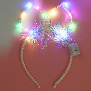 Fascia con perla di peluche con luci lampeggianti orecchie da coniglietto per festa festa festa festa feste di primavera decorazioni natalizie di pasqua - Product Image 2