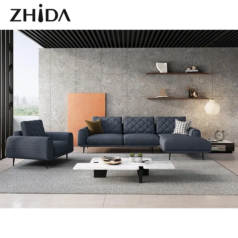 Zhida Desain Rumah Modern, Sofa Ruang Tamu, Kain Furnitur Set Furnitur Tempat Duduk Sofa Bentuk L