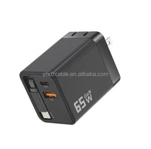 65W GaN <b>USB</b>-<b>C</b> Charger Block Retractable <b>Type</b> <b>C</b> Cable Dual Port Fast Charging <b>Adapter</b> QC3.0 for Phone Travel - Product Image 1