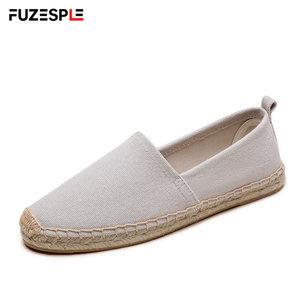<span class=keywords><strong>Espadrilles</strong></span> confortables pour femmes, en toile souple, gris clair, à bout fermé, avec bordure en jute tressée, à enfiler, pour l'été - Product Image 1