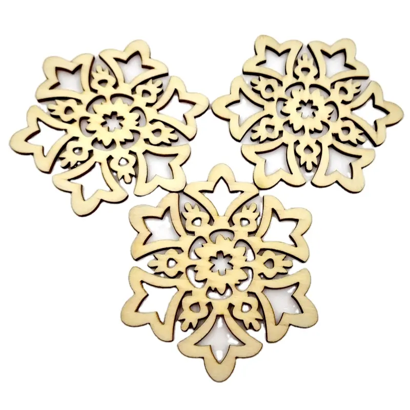 10pcs Wooden Snowflake Hanging Christmas Decorations for Home Laser Cut Wood Chips