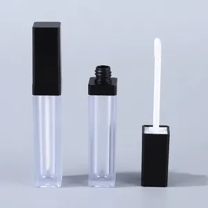 Customised Empty Square 7ml Lip Gloss Tube Black Matte Top Lid