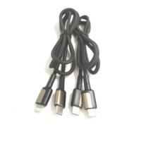 Nilon USB kepang 1M kabel hitam aluminium Aloi A-C C-C c-lighting 5-Core 3A TYPE-C cepat 60W pengisian Data Transfer untuk ponsel