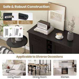 Hoogwaardig houten dressoir met 2 deuren, wijnrek, lade en verstelbare planken, geschikt voor keuken of koffiebar. - Product Image 3