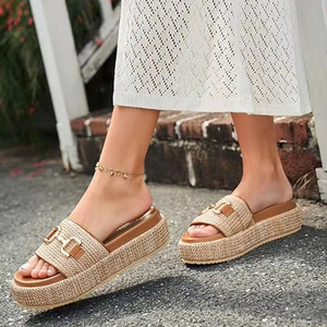 Venta al por mayor de marca de diseñador de moda <span class=keywords><strong>alpargatas</strong></span> de rafia cadena última talla 13 Slip on mujeres cuerda Sandalias planas para damas - Product Image 6