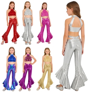 4-16 Kids Girls <b>Dance</b> Performance Outfit Crop Top With Ruffles Flared <b>Pants</b> Sets Stage Shows Jazz Hip-Hop <b>Dance</b> Events Carnivals - Product Image 1