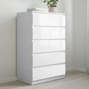 Wholesale Hot Sale 5 Drawer Chest of Drawers White Black Recycled Pine High Gloss Drawer Cabinet for Living Room