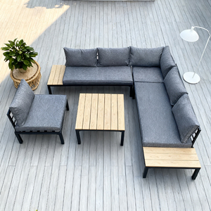 Promozione: Set <span class=keywords><strong>Divano</strong></span> <span class=keywords><strong>da</strong></span> Giardino Moderno in Acciaio a 5 Pezzi, <span class=keywords><strong>Divano</strong></span> Angolare a L con Tavolo per Giardino, Patio, Cortile, <span class=keywords><strong>Balcone</strong></span> - Product Image 1