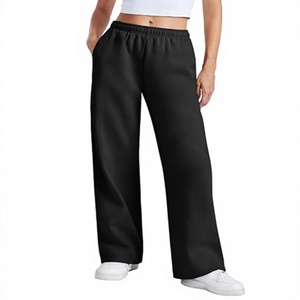 <span class=keywords><strong>Pantaloni</strong></span> Sportivi da Donna a Vita Media in Cotone/Fibra di Bambù Traspirante, Gamba Larga, Chiusura con Coulisse, Morbidi e Comodi, <span class=keywords><strong>Neri</strong></span> Tinta Unita - Product Image 1