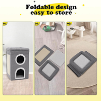 Lit pour chat pliable de luxe à 3 étages, grande maison-caverne d'intérieur avec griffoir en sisal, boule en peluche suspendue, mobilier pour animaux de compagnie en peluche