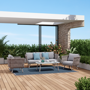 Set Divano da Esterno in Lega di Alluminio Design Nordico Impermeabile e Resistente al Sole Mobile per Patio Cortile Villa Giardino e Terrazza - Product Image 2
