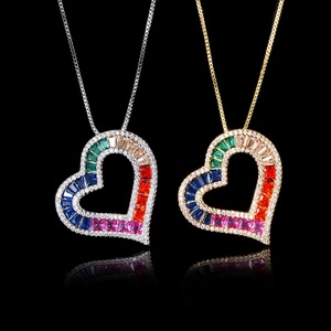Fashion Eco-friendly <b>Copper</b> Gold Plated Heart Shape Colorful Cubic Zirconia Jewelry Mix Cz Necklace Bezel for Anniversary Gift - Product Image 2