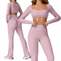 Leggings Deportivos de Cintura Alta Elástica, 2 Piezas, Manga Larga, Secado Rápido, Spandex/Nylon, Conjunto Deportivo para Mujer, Fitness, Yoga, Gimnasio
