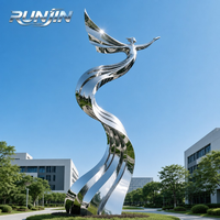 Sculpture Moderne en Acier Inoxydable Poli Miroir, Figurine Abstraite de Oiseau Ailé Soudée, Sculpture d'Attraction pour Campus, Tailles Personnalisées