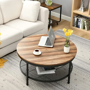 Meuble de salon à cadre métallique, <span class=keywords><strong>table</strong></span> <span class=keywords><strong>basse</strong></span> <span class=keywords><strong>ronde</strong></span> en bois mdf à 2 niveaux <span class=keywords><strong>avec</strong></span> étagère de rangement - Product Image 3