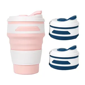 Custom 350ml Pink Foldable Coffee Tazas Supplier, Outdoor Portable Personalised Camp Collapsible Tea Mugs Cups