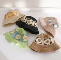 Printemps été fait à la main Plaid seau chapeaux Crochet femmes doux soleil plage chapeaux à carreaux tricoté pêcheur casquette chapeau