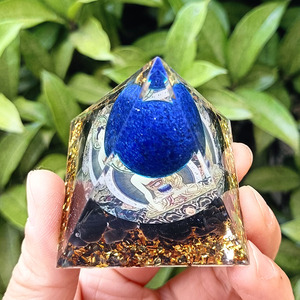 Crystal Pebble Pyramid Resin Epoxy Craft Desktop Ornament Aquarium Decoration Blue Gold Sphere Obsidian <b>Gift</b> - Product Image 3