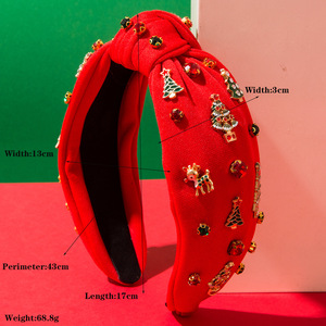 Christmas <strong>Tartan</strong> Plaid Knotted <strong>Headband</strong> Xmas Tree Reindeer Hairband Wide Bling Rhinestone Crystal Jeweled Holiday Hair Hoop - Product Image 2