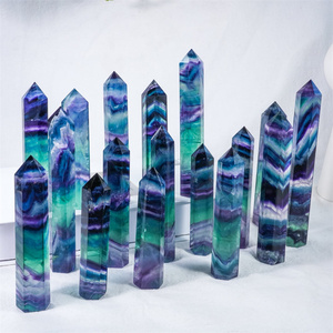 Alta Qualidade Azul Fluorita Torre Semi-Preciosa Gemstone Point arco-íris Fluorita <span class=keywords><strong>Wand</strong></span> para a Decoração de Cura - Product Image 1