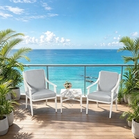 Ensemble de conversation moderne pour l'extérieur, 2 places, structure en aluminium blanc, meubles de jardin, table et chaises pour balcon