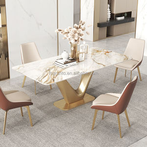 Ensemble Repas de Luxe 8 Places, <span class=keywords><strong>Table</strong></span> à Manger et Chaises avec Plateau en Marbre, Mobilier de Maison en Acier Inoxydable pour Salle à Manger et <span class=keywords><strong>Cuisine</strong></span> - Product Image 6