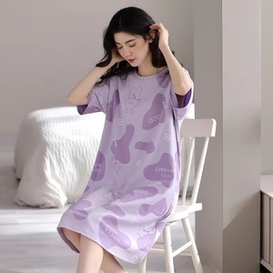 Pigiama da donna imita graziosa gonna da notte a manica corta e morbida gonna da notte da ragazza gonna lunga da casa abbigliamento estivo abbigliamento da notte largo - Product Image 5