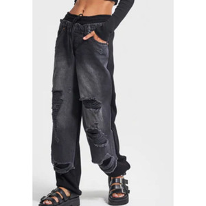 Nuovi Jeans da Donna con Grandi Buchi e Patchwork, Vita Alta, Gamba Larga, Pantaloni Casual Cool Girl, Denim Femminile - Product Image 5