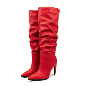 Zapatos de moda de lujo para mujer, botas hasta la rodilla, tacones altos con punta en pico personalizados, 35-47 talla grande, botas hasta la rodilla de tacón alto a media pantorrilla - Product Image 2