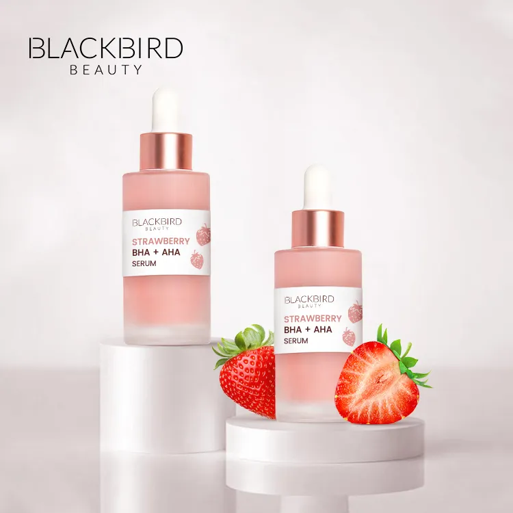 Private Label Huidverzorging Anti Veroudering Serum Whitening Gezicht Serum Voedende Anti-Aging Lightening Aardbei Bha Aha Gezichtsserum