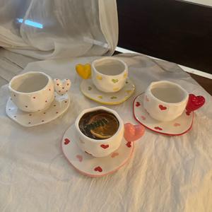 Juego de Taza y Platillo de Porcelana Pequeño Estilo Francés, Diseño Irregular Hecho a Mano, Patrón de Corazón, Ecológico, Reutilizable, para el <span class=keywords><strong>Té</strong></span> de la Tarde - Product Image 3