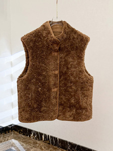 <strong>Women</strong> Reversible Wool Fuzzy <strong>Sherpa</strong> Suede Stand Collar Sleeveless Vest <strong>Gilet</strong> Ladies Double Sided Wear Warm Shearling Vest - Product Image 2