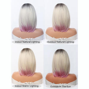 Perruque populaire pré-épilée, tête entière, sans couture, blonde claire, rouge rose, bouffante, courte, droite, <span class=keywords><strong>bob</strong></span>, nouvelle mode, perruque pour femmes - Product Image 6