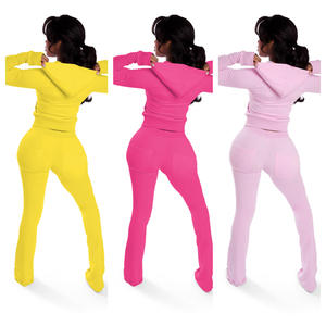 Setelan pakaian santai kustom musim gugur setelan dua potong beludru modis ritsleting ganda bertudung setelan olahraga wanita pelari <span class=keywords><strong>Set</strong></span> pakaian wanita - Product Image 2