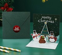 Kartu Ucapan Natal 3D Pop Up Set Kartu Ucapan Selamat Natal Desain Pohon Natal Santa Manusia Salju untuk Hadiah Liburan Kartu Tulisan
